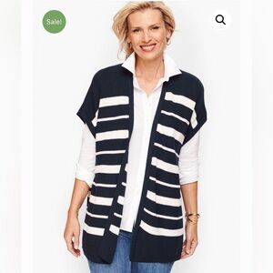 Talbots striped open vest indigo blue M/L